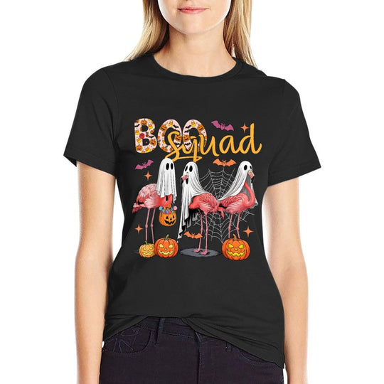 Boo Squad Three Cute Flamingos Cosplay Ghosts Halloween Bird  Relaxed-fit T-Shirt