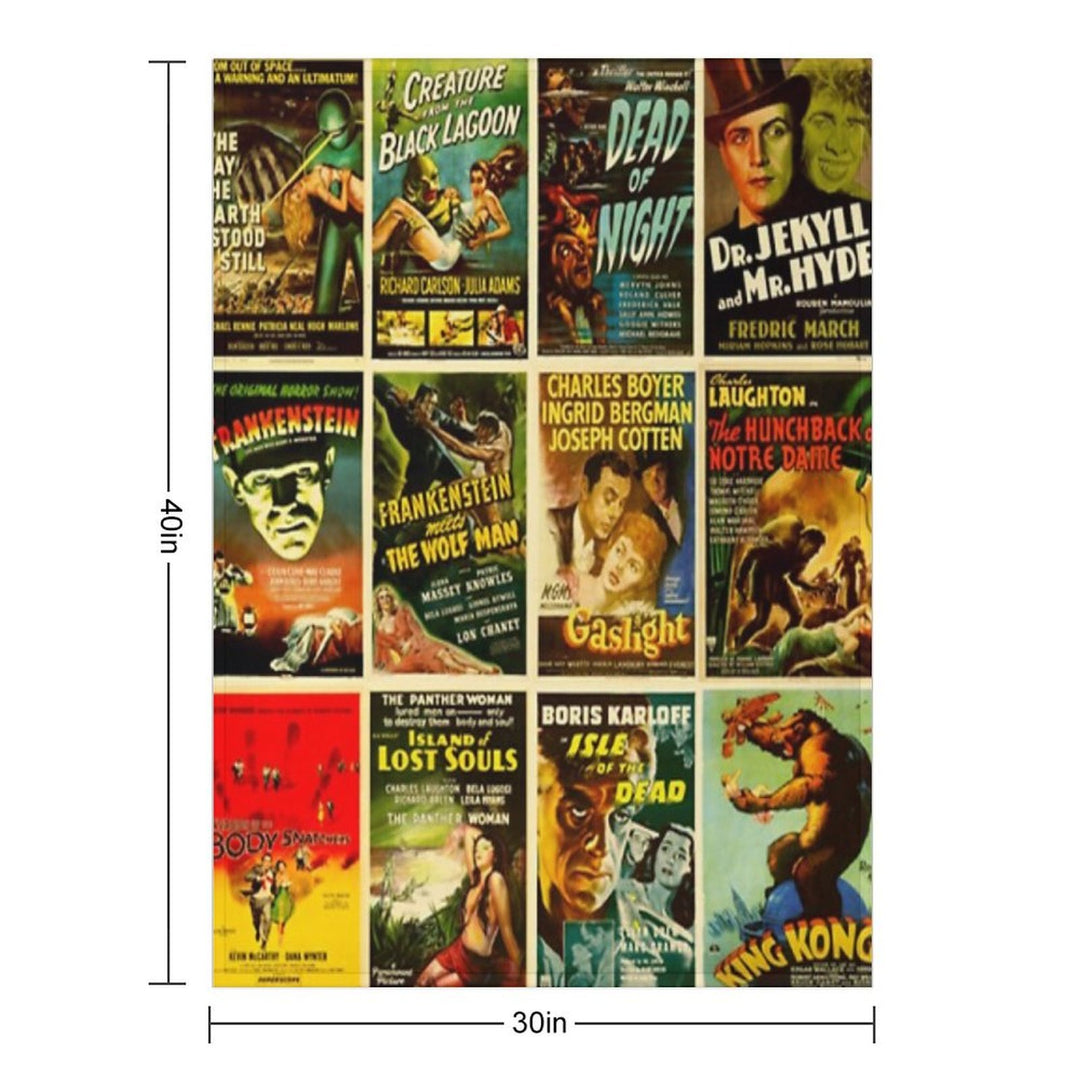 Vintage Classic Horror Monster Movie Posters Velvety-soft Throw Blanket