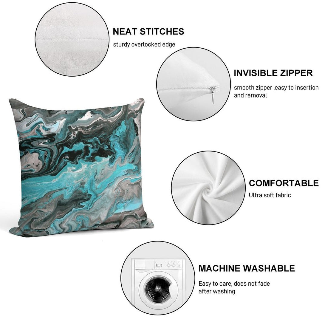 Turquoise Vein Marble Soft Reinforced Edging Throw Pillow