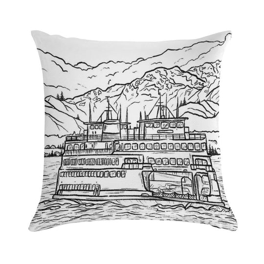 Washington State Ferry Sketch Soft Ultra-Soft Texture Throw Pillow