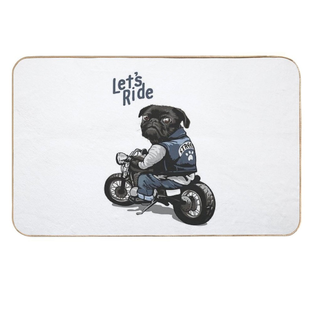 Let's Ride Motorcycle Big Bike Black Pug Dog T-Shirt  Pet-Safe Bath Mat