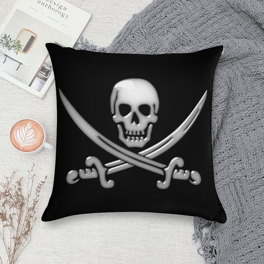 Glassy Pirate Skull & Sword Crossbones Soft Home Decor Throw Pillow