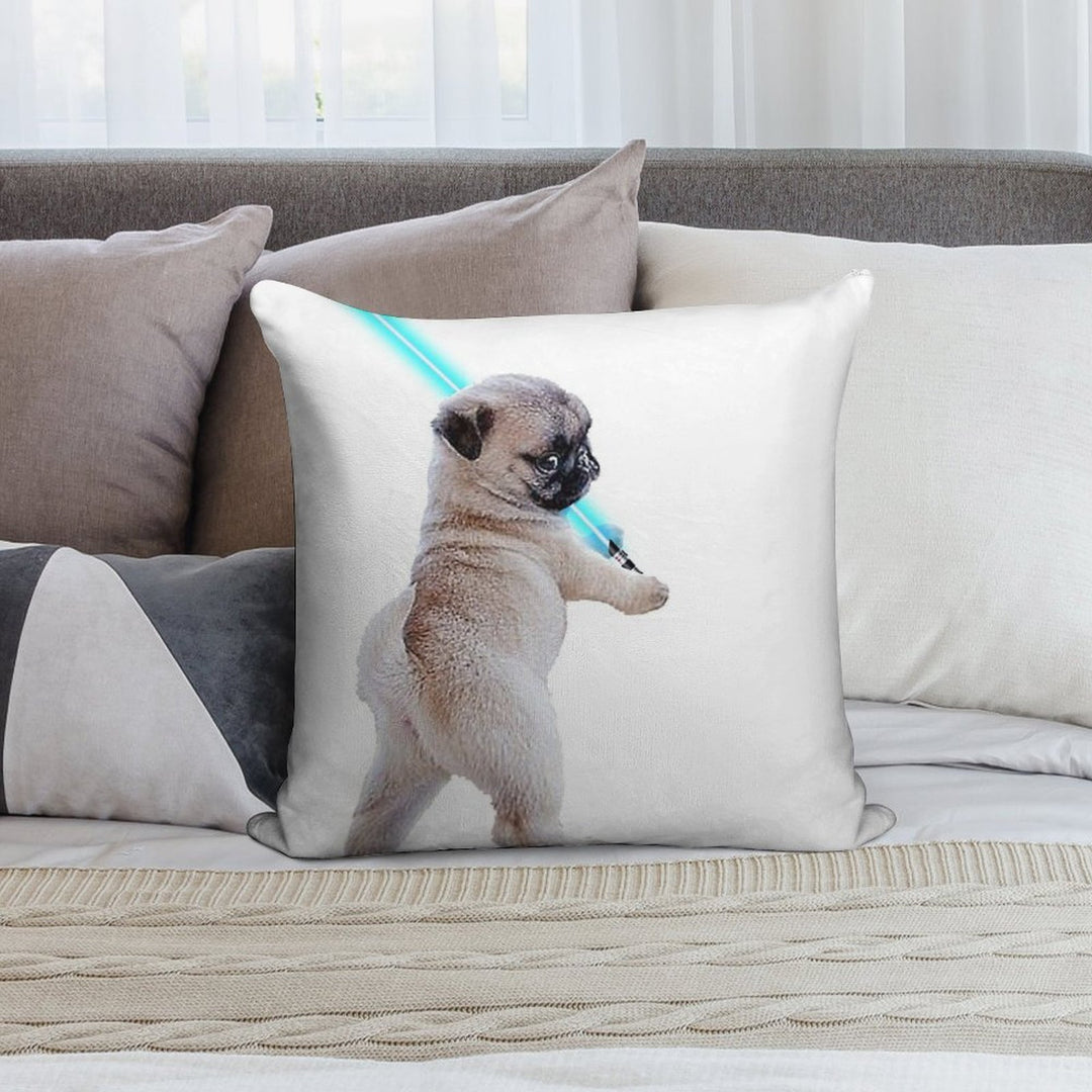 Pug with Lightsaber Soft Durable Construction Throw Pillow