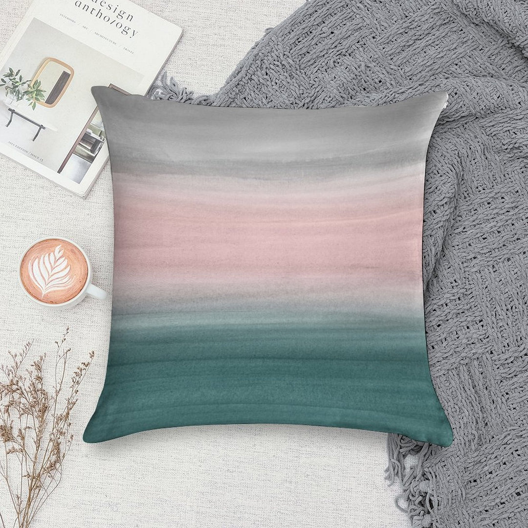 Touching Teal Blush Gray Watercolor Abstract #1 #painting #decor #art Soft Shrink-Resistant Throw Pillow
