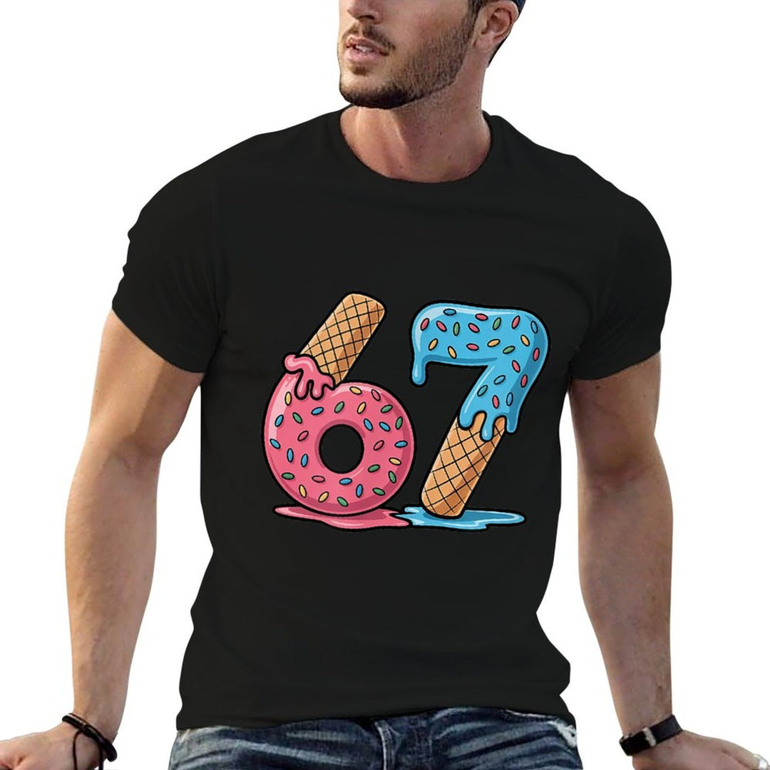 Number 67 Ice Cream Drip Cool Meme Six Seven Gen Alpha Slang  High-quality Stitching T-Shirt