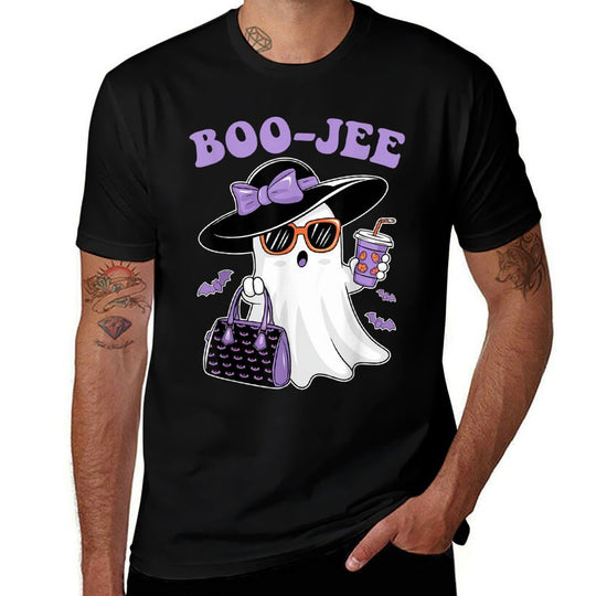 Boo Jee Ghost Drinking Coffee Bow Halloween Women  Odor-resistant T-Shirt