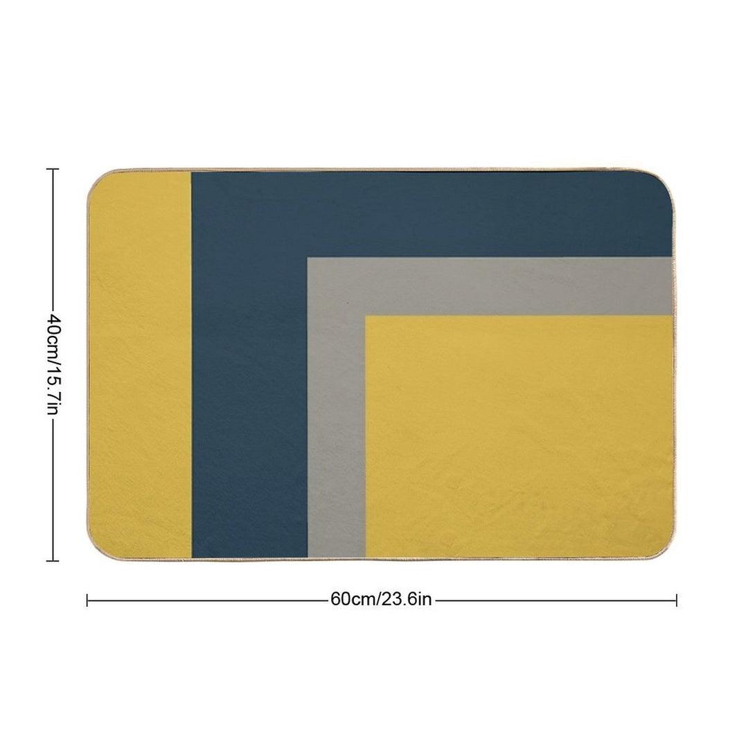 Half Frame Minimalist Geometric Pattern 2 in Mustard Yellow, Navy Blue, And Grey  Repositionable Bath Mat