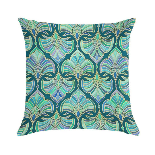 Dark Teal, Emerald And Blue Art Deco Fans Soft Warmth Comfort Throw Pillow