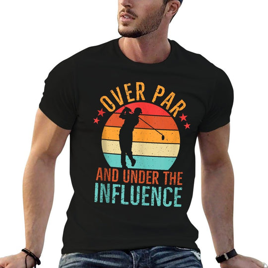 Over Par And Under The Influence Drinking Beer Funny Golfing  Rolled Sleeves T-Shirt