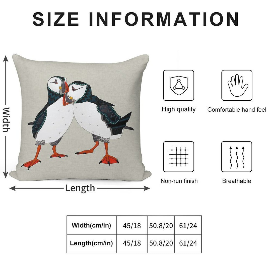 Puffin Pair Warm Grey Soft Decorative Cover Throw Pillow