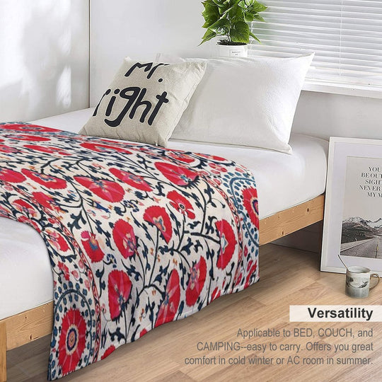 Shakhrisyabz Suzani Uzbekistan Floral Embroidery Print Easy Care Throw Blanket