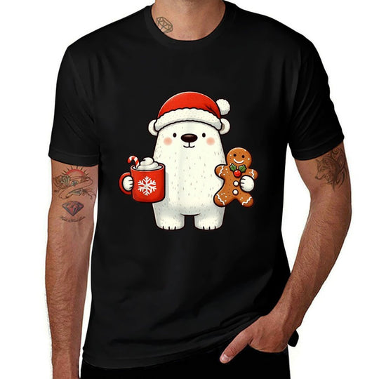 Polar Bear Santa Hat Christmas Holiday Xmas Coffee Cookies  Eco-friendly Material T-Shirt