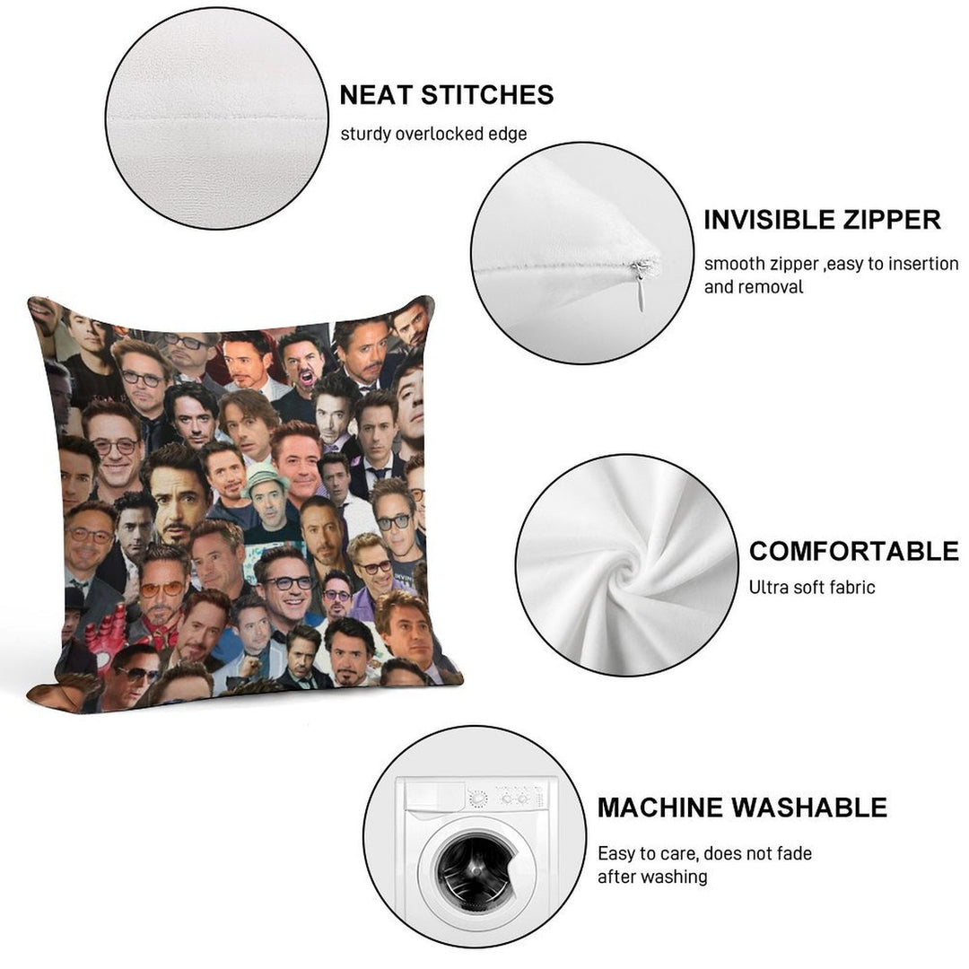 Robert Downey Jr. Collage Soft Home Decor Throw Pillow