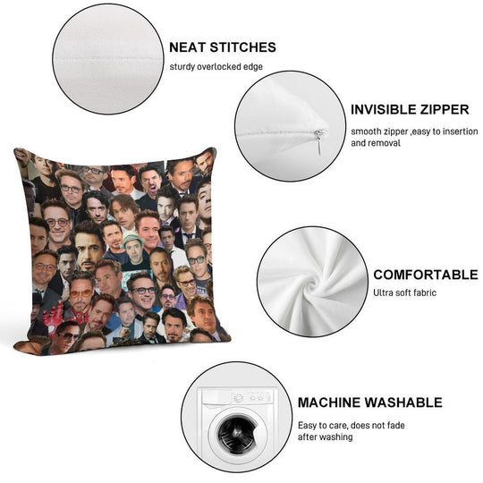 Robert Downey Jr. Collage Soft Home Decor Throw Pillow