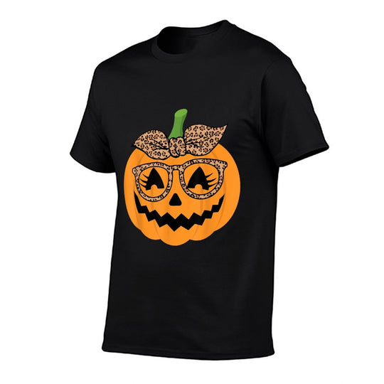 Cute Pumpkin Leopard Glasses And Bandana Halloween Costume  Soft T-Shirt