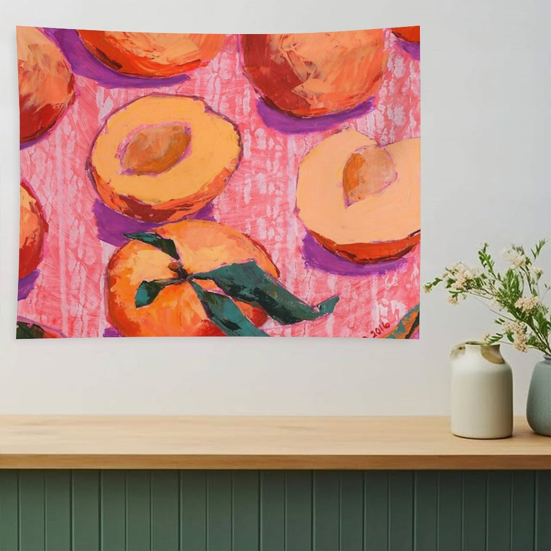 Peaches on Pink Background Tapestry