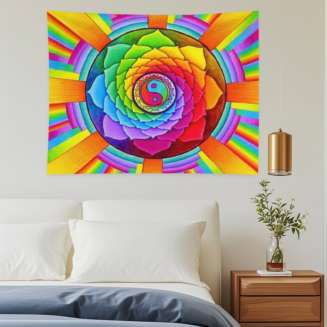 Healing Lotus Rainbow Yin Yang Psychedelic Mandala Tapestry