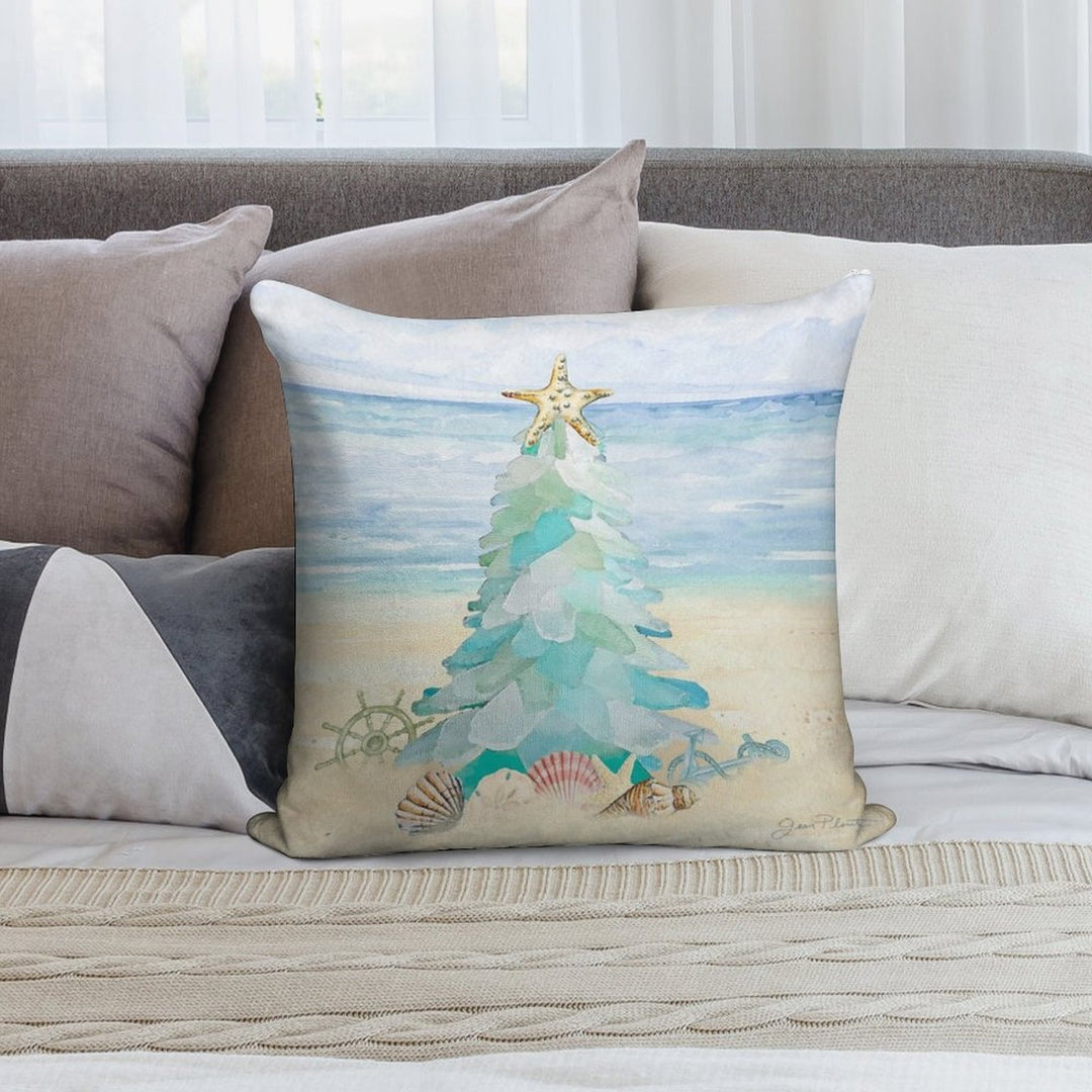 Coastal Seaglass Christmas Tree B Soft Warmth Comfort Throw Pillow