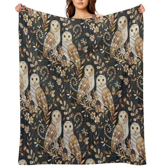Wooden Wonderland Barn Owl Collage Travel-friendly Throw Blanket