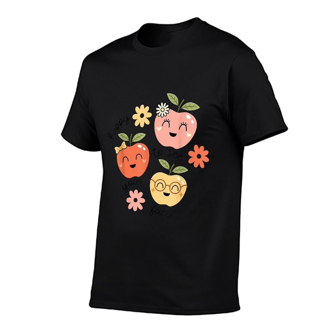 Happy to See Your Face Cute Apple Teacher Back to School  High-quality Stitching T-Shirt