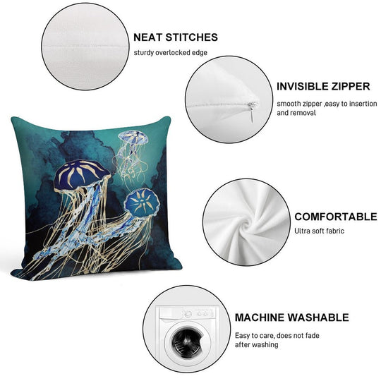 Metallic Jellyfish III Soft Multiple Sizes Throw Pillow