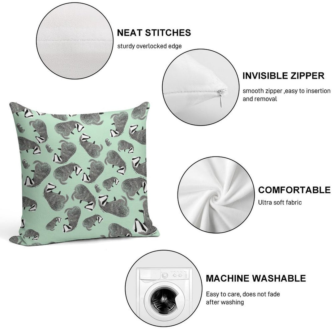 European Badger Pattern Soft Washable Throw Pillow