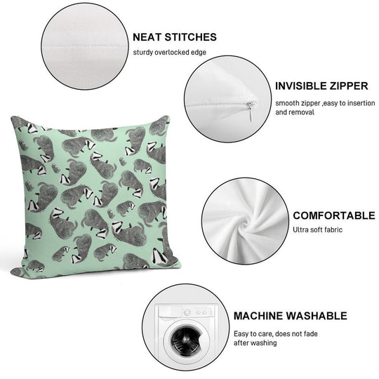European Badger Pattern Soft Washable Throw Pillow