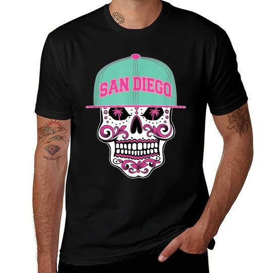 San Diego Mexican Sugar Skull Mint Green Pink SD City  Durable T-Shirt