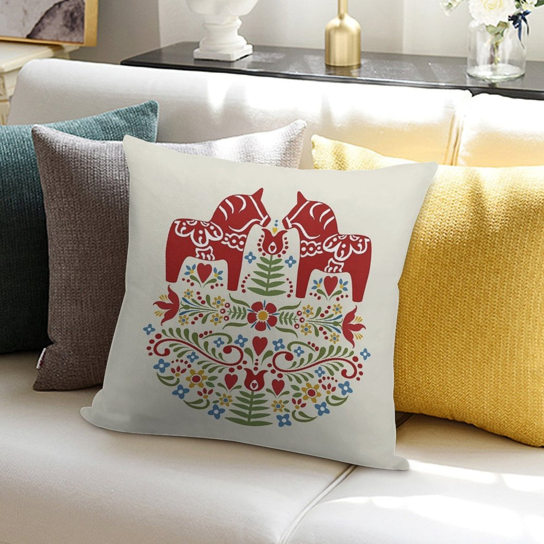 Scandinavian Dala Horse, Swedish Folk Art Soft Multiple Sizes Throw Pillow