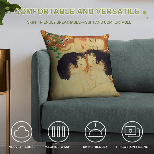 Klimt Three Ages of Woman Mother And Child Soft Skin-Friendly Throw Pillow