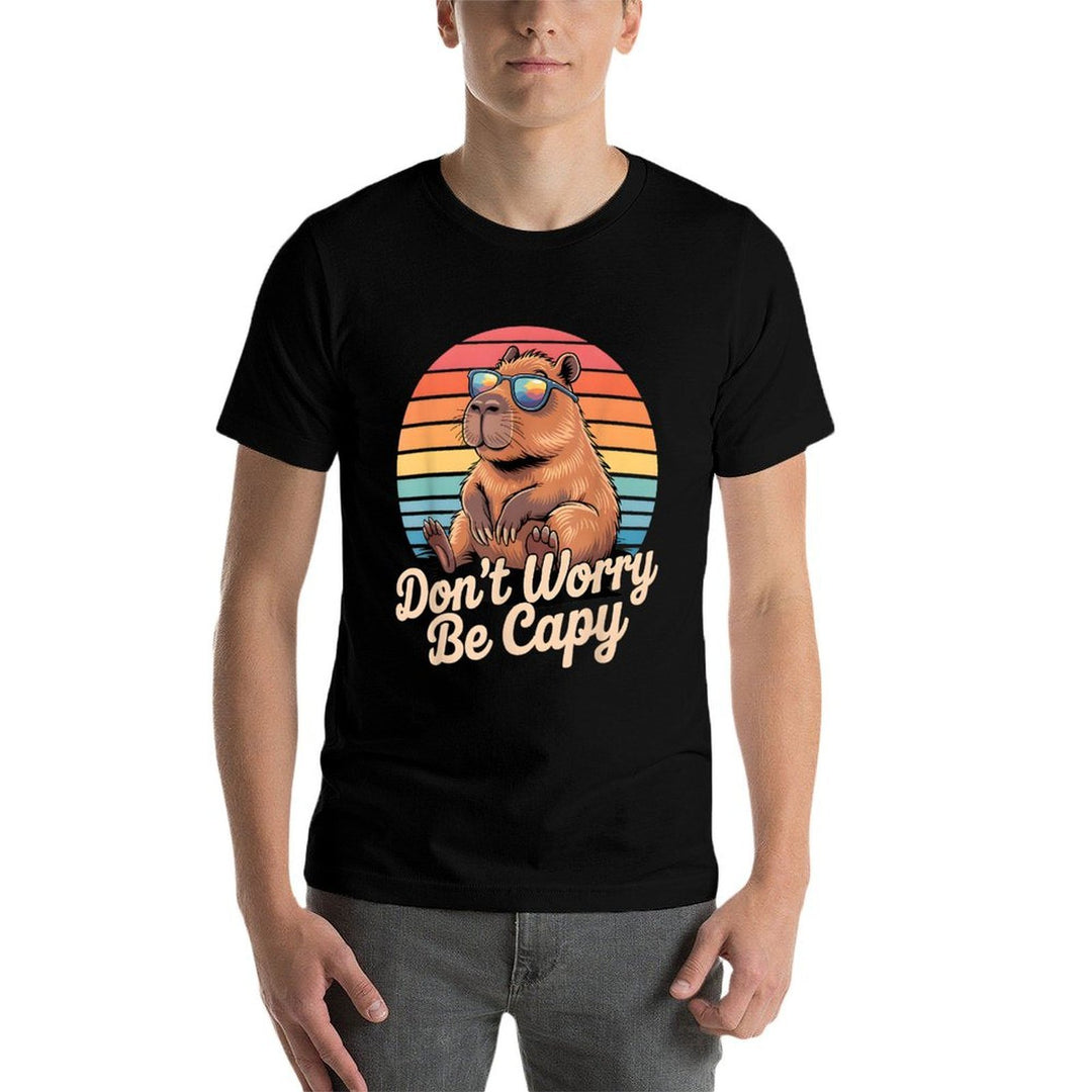 Dont Worry Be Capy Funny Capybara Retro Men Boys Kids Women  Wrinkle-resistant T-Shirt