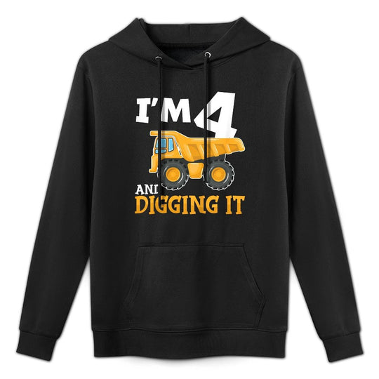 Four 4yr 4th Birthday Construction Boy 4 Years Old Moisture-Wicking Hoodie