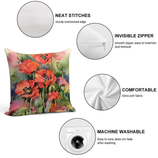 Oriental Poppies Soft High-Density Material Throw Pillow