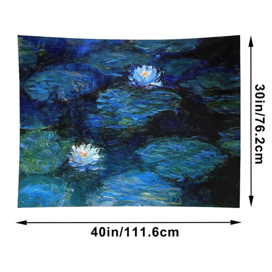 Water Lilies Monet Deep Blue Tapestry