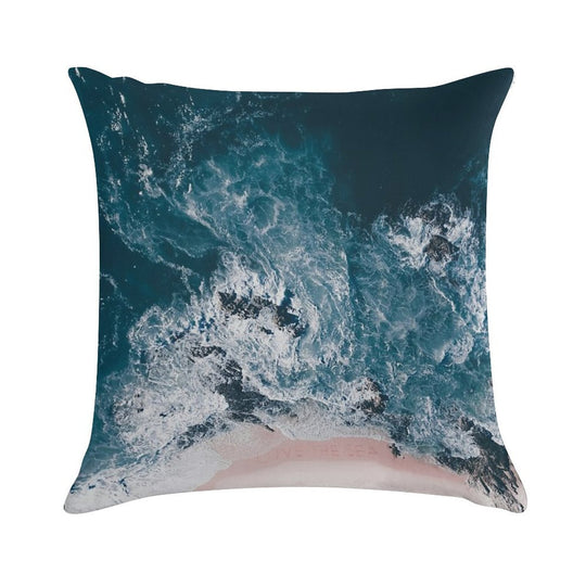 Aerial Beach Print - Aerial Ocean Photo - Words - Pink Sand - Sea Travel Photography by Ingrid Beddoes Soft Short Plush Fabric Throw Pillow