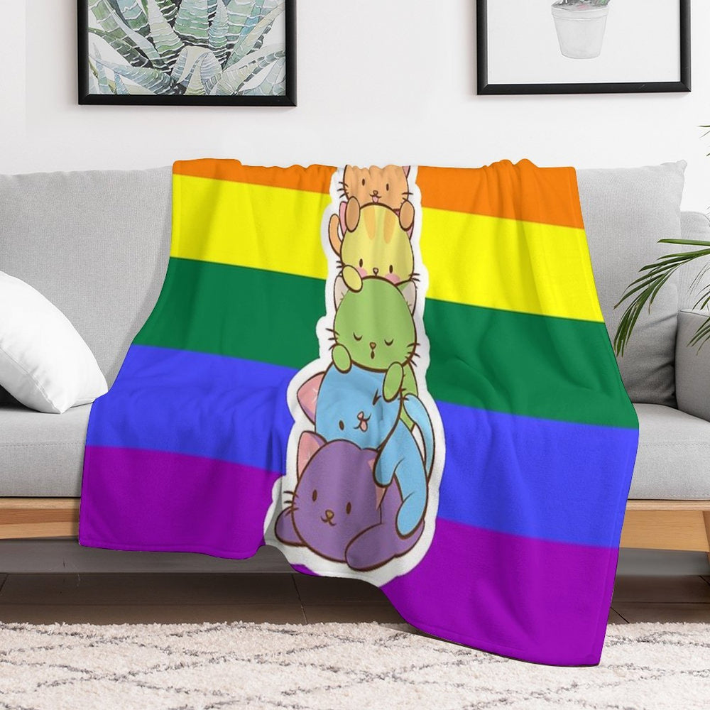 LGBT Gay Pride Flag Kawaii Rainbow Cats Comfort Throw Blanket