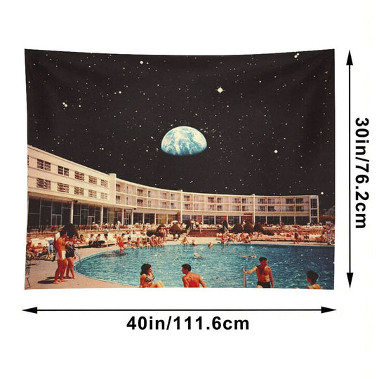 Lunar Pool Life - Retro-Futuristic Holiday Resort, Science Fiction Collage Tapestry