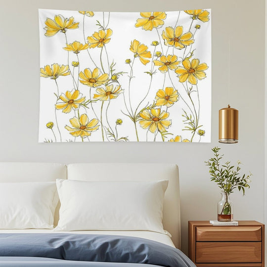 Yellow Cosmos Flowers Tapestry