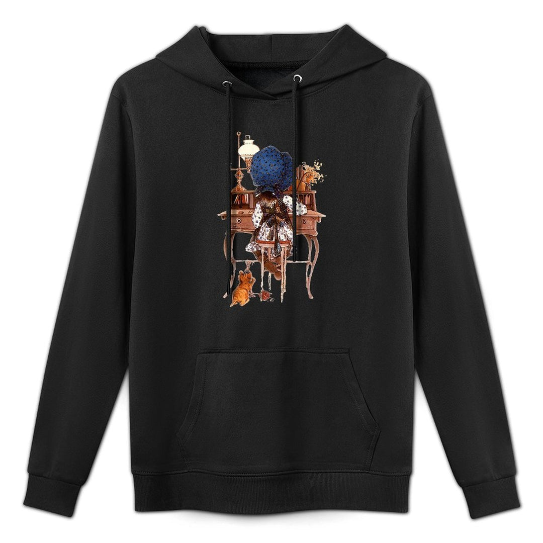 Vintage Holly Hobbie - Mens Unisex Adults Black - Small - Cotton 60 Polyester 40 - Vintage Holly Hobbie Design, Retro Style Adjustable Hood Hoodie