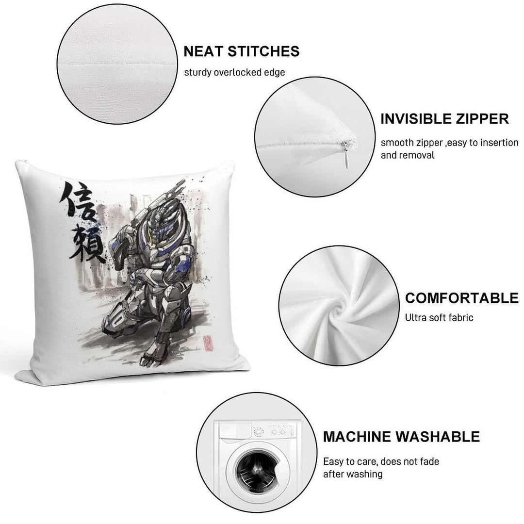 Mass Effect Garrus Sumie Style with Japanese Calligraphy Soft Ultra-Soft Texture Throw Pillow
