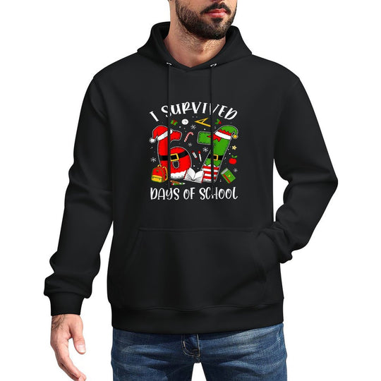 I Survived 67 Days of School Christmas Santa Teacher Adjustable Hood Hoodie