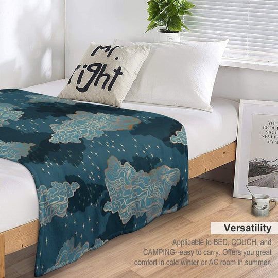 Clouds And Stars {Golden And Blue} Comfort Throw Blanket