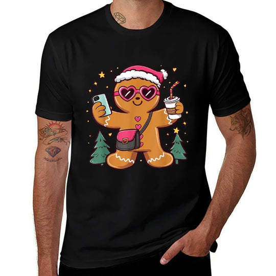 Gingerbread Man Cookie Santa Claus Hat Christmas Boys Girls  Wrinkle-resistant T-Shirt