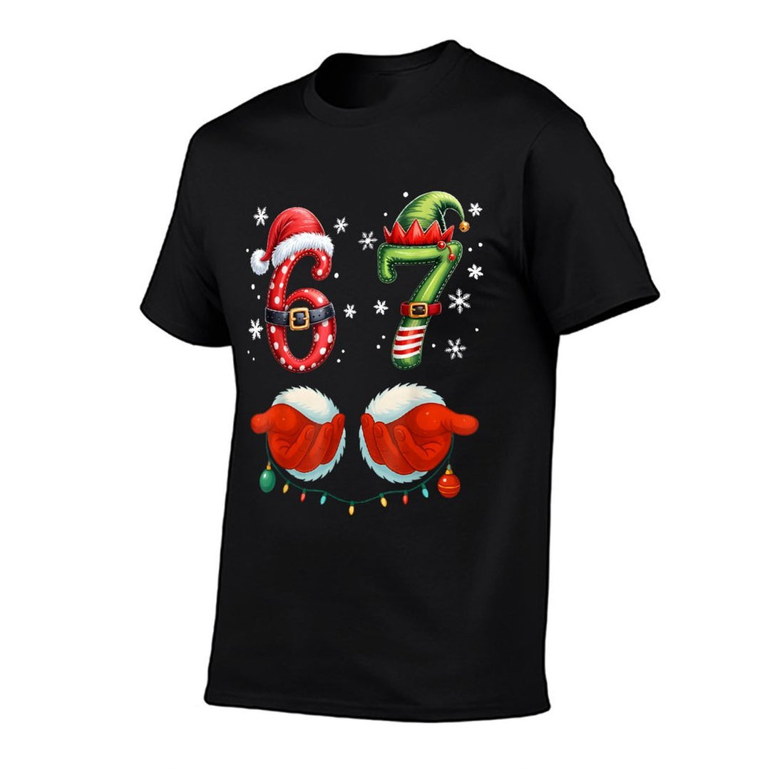 Funny Six Seven 6 7 Meme Christmas Humor Santa Elf Number  Slim-fit Cut T-Shirt