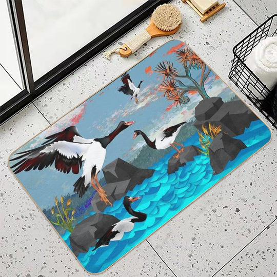 Magpie Geese of Black Rock Lake.  Absorbent Bath Mat