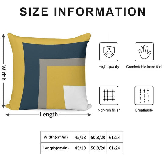 Half Frame Minimalist Geometric Pattern in Mustard Yellow, Navy Blue, Grey, And White Soft Skin-Friendly Throw Pillow