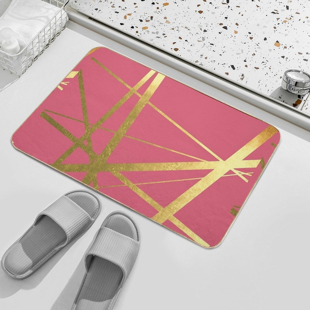 Bright Pink And Gold Geometric Luxe  Fade-Resistant Bath Mat
