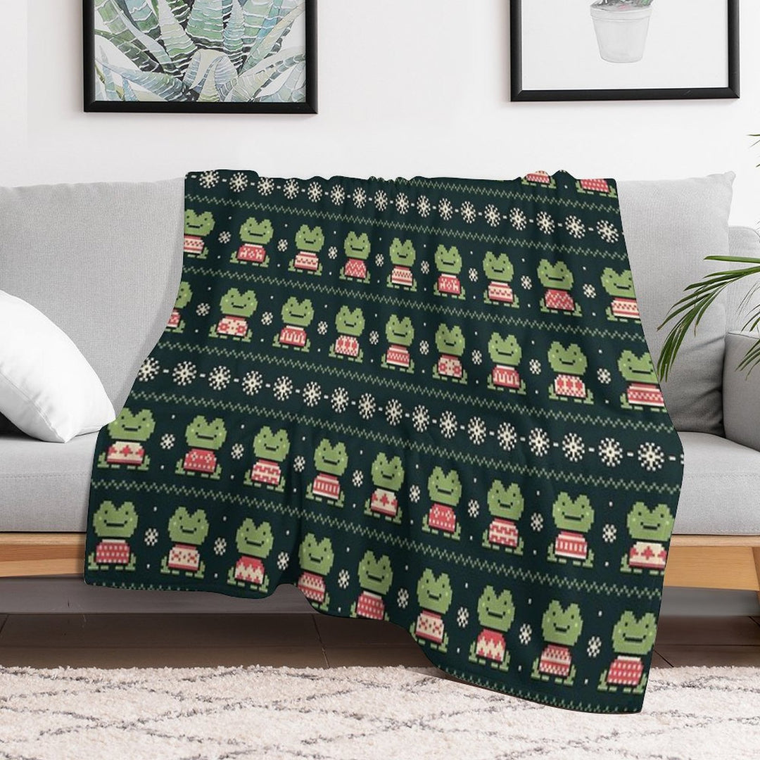 Frogs In Sweaters (Dark) Eco-conscious Throw Blanket