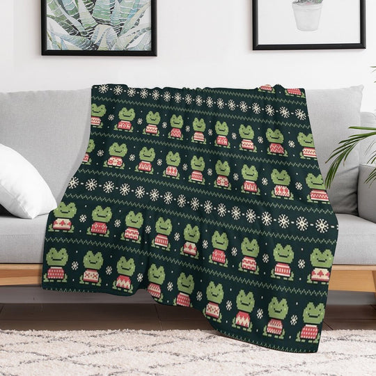 Frogs In Sweaters (Dark) Eco-conscious Throw Blanket