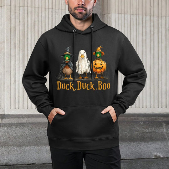 Duck Duck Boo Funny Duck Goose Witch Pumpkin Halloween Layering Staple Hoodie